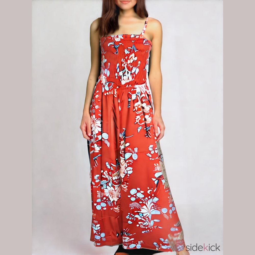 Women's American Eagle Floral Jumpsuit Size M Red